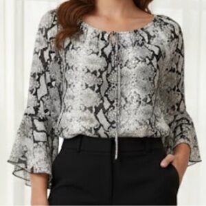 TOP of White Birch …Black and White Ruffled 3/4 Sleeve Blouse